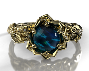 Black Opal Flower Engagement Ring