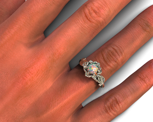 Blue Opal Flower Engagement Ring