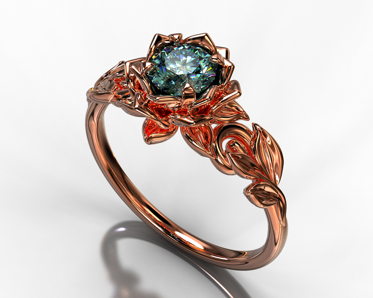 Unique Teal Sapphire Flower Engagement Ring