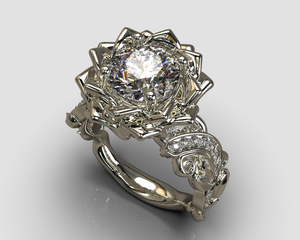 Unique Diamond Lotus Flower Engagement Ring