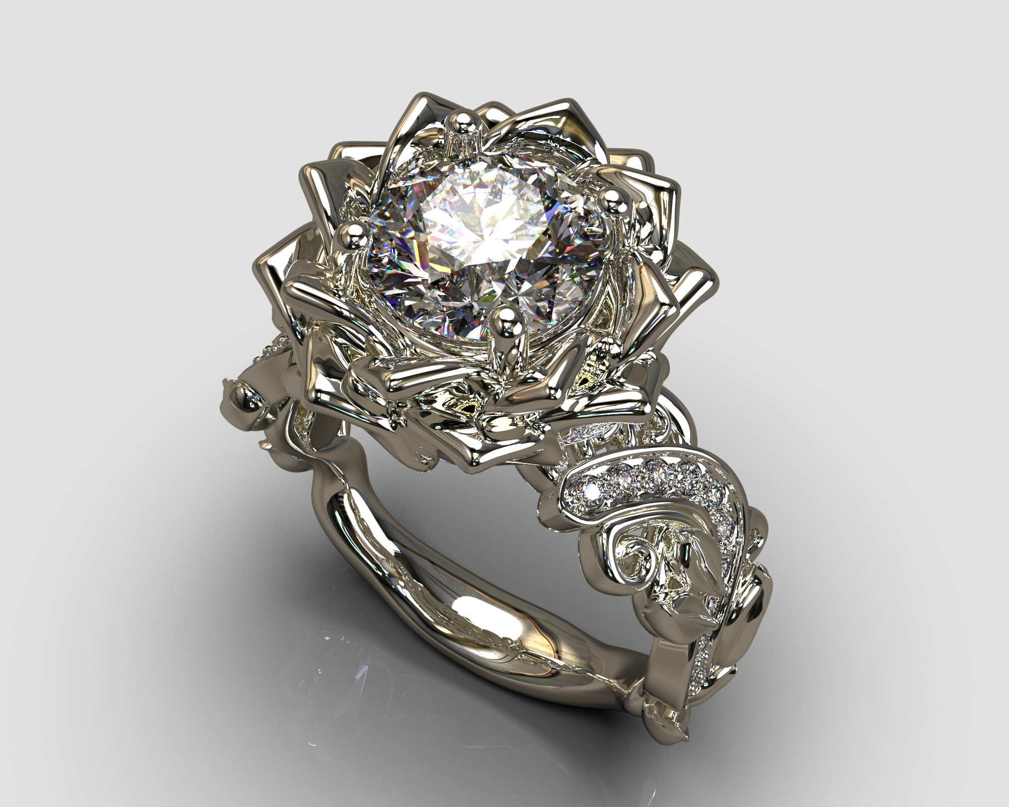 Unique Diamond Lotus Flower Engagement Ring Vidar Boutique