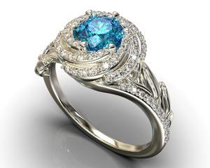 Blue Diamond Floral Engagement Ring