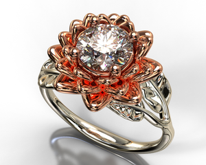 Flower Moissanite Engagement Ring Two Tone Gold