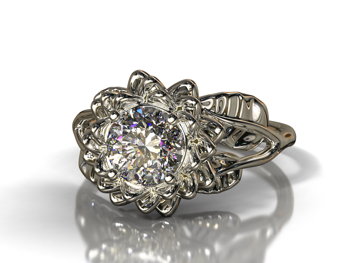 Unique Flower Lab Grown Diamond Engagement Ring