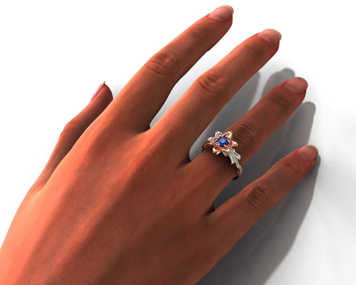 Unique Lily Floral Sapphire Engagement Ring