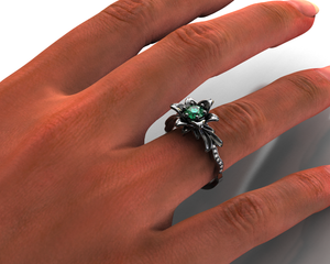 Emerald Black Gold Flower Engagement Ring