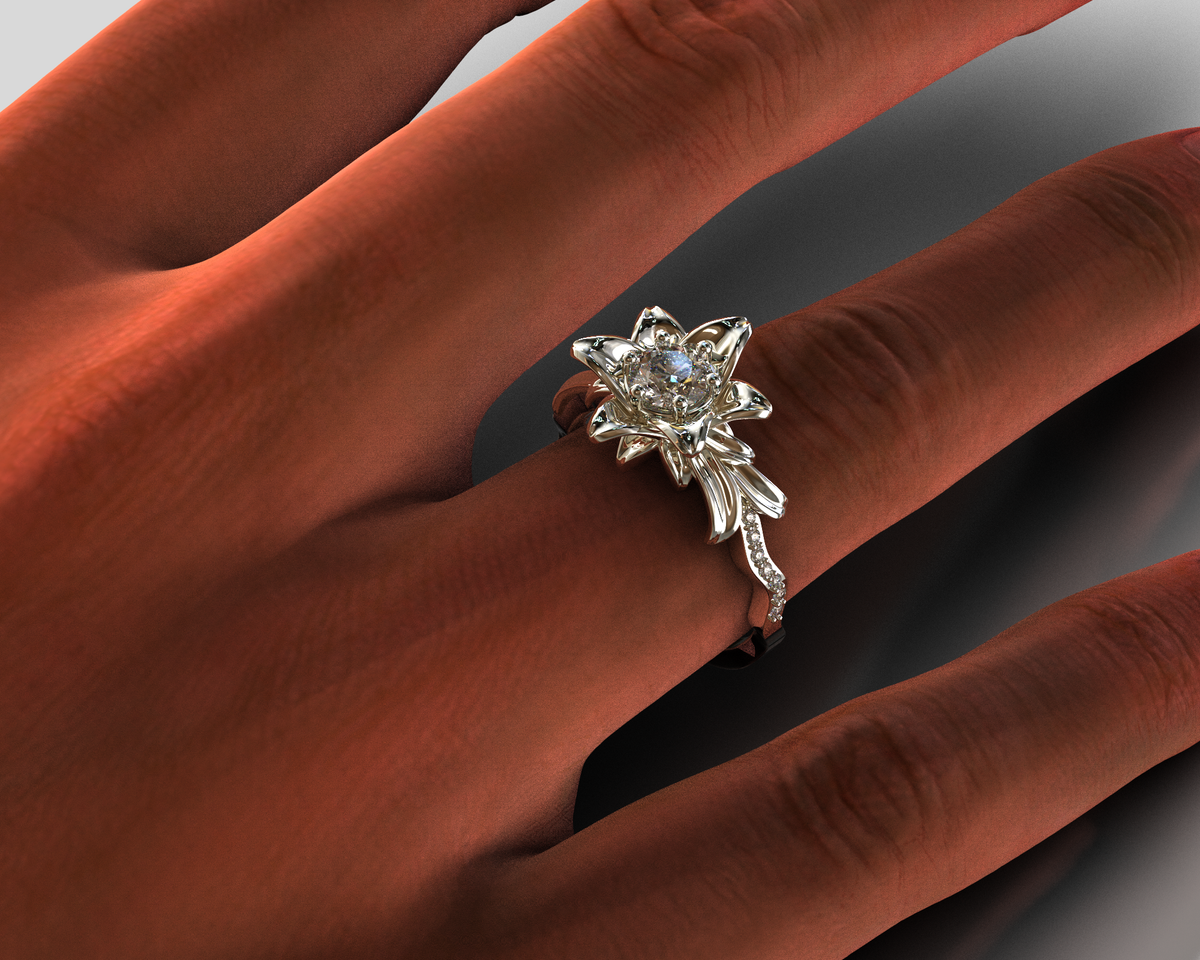 Blooming Moissanite Flower Engagement Ring