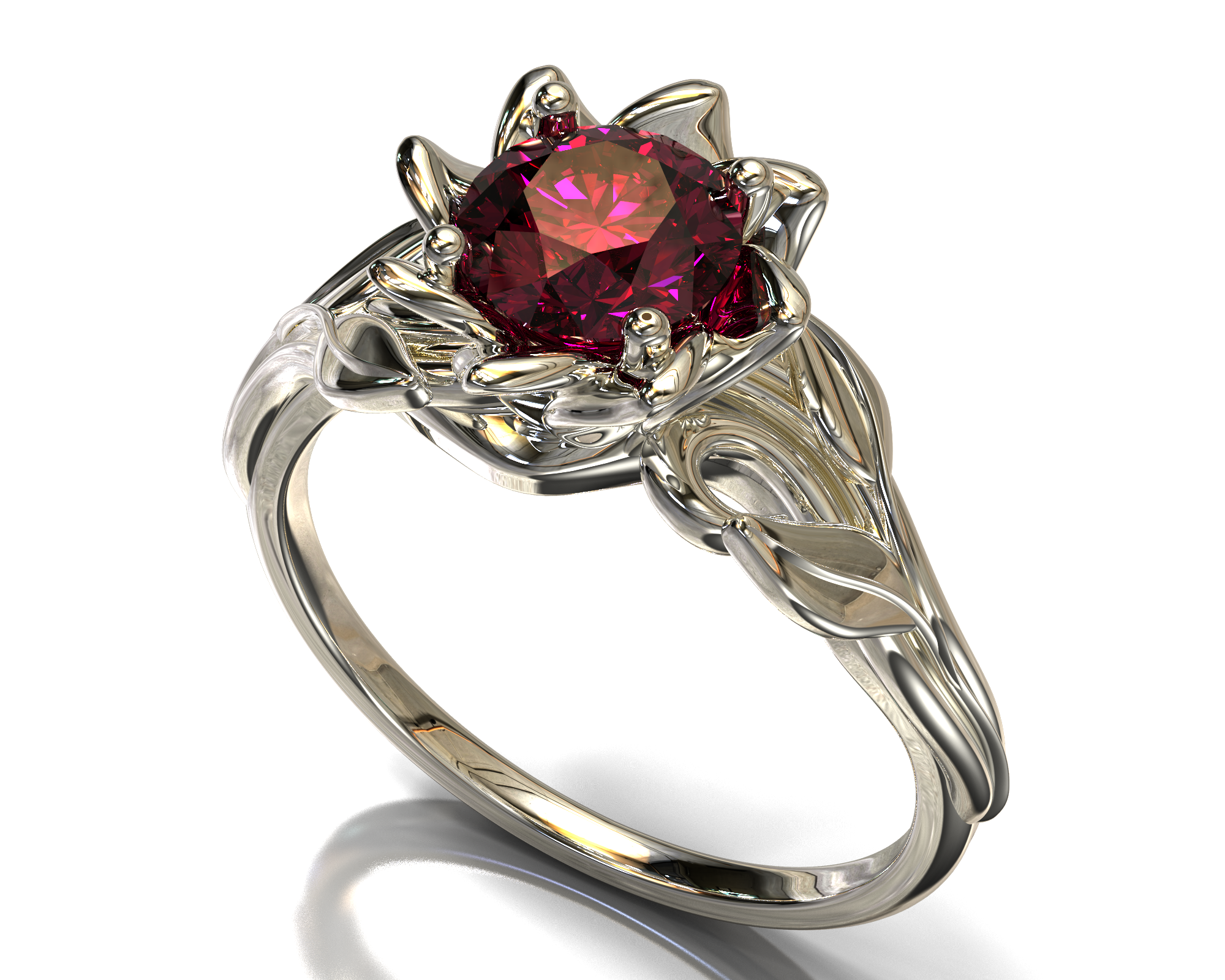 White Gold Ruby Flower Engagement Ring │Vidar Boutique