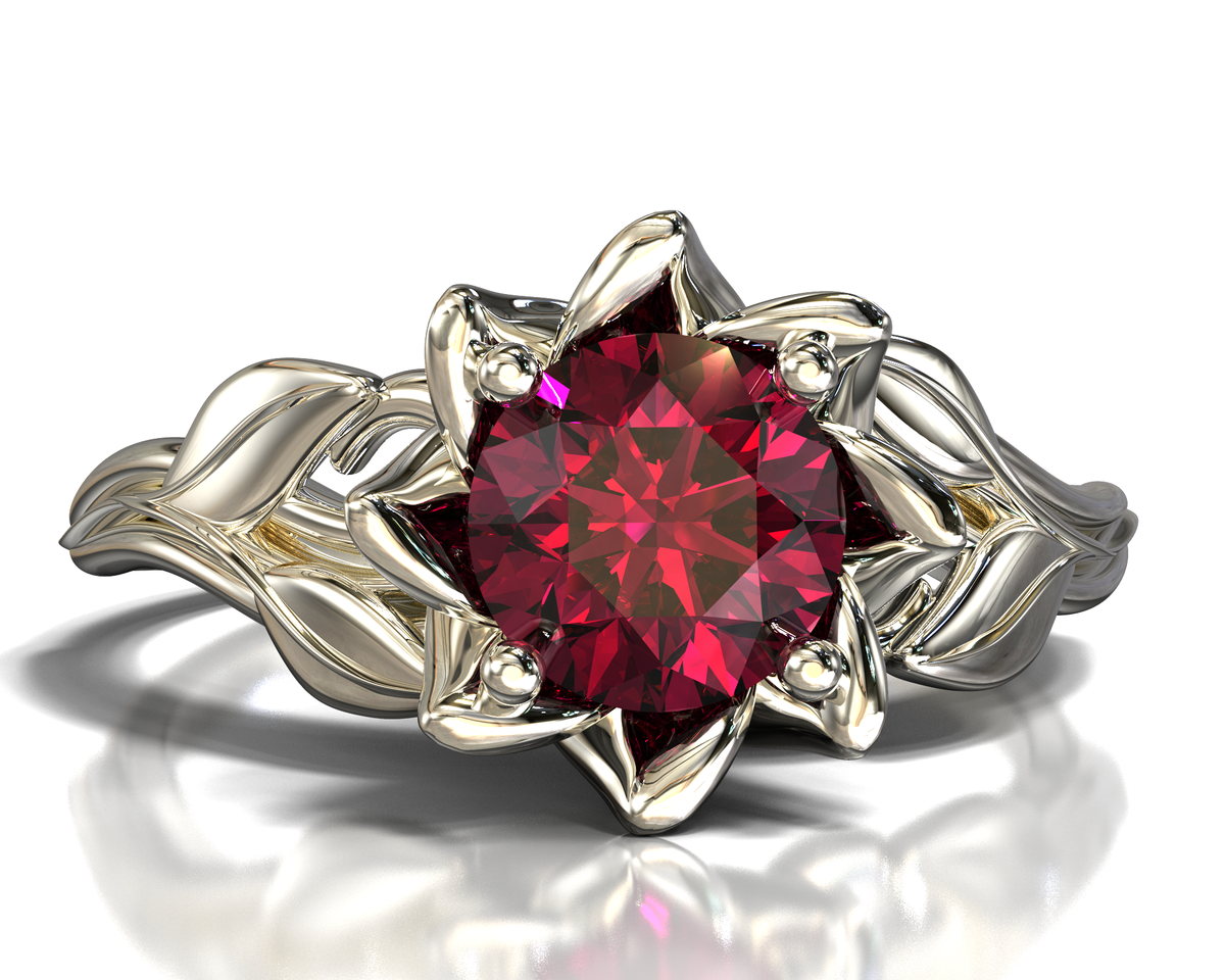 White Gold Ruby Flower Engagement Ring