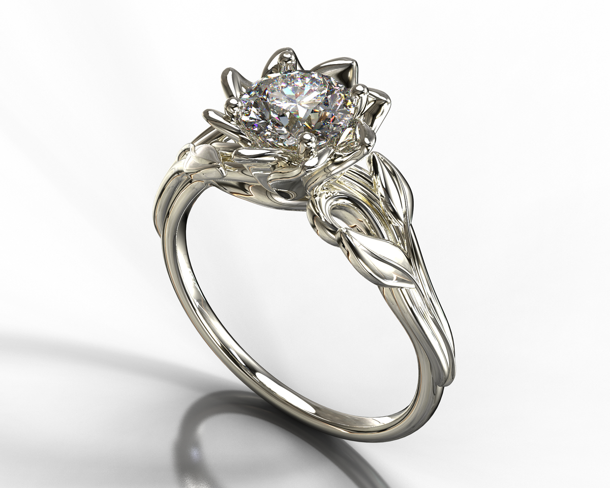 Moissanite Floral Engagement Ring