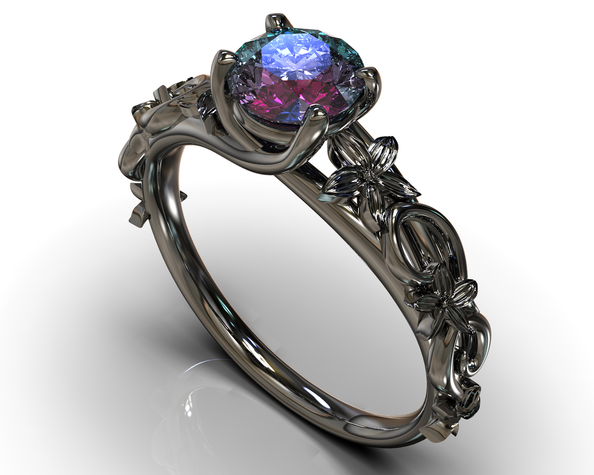 Black Gold Alexandrite Gothic Engagement Ring