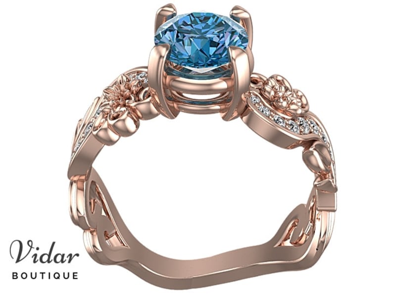 Rose Gold Blue Topaz Flower Engagement Ring