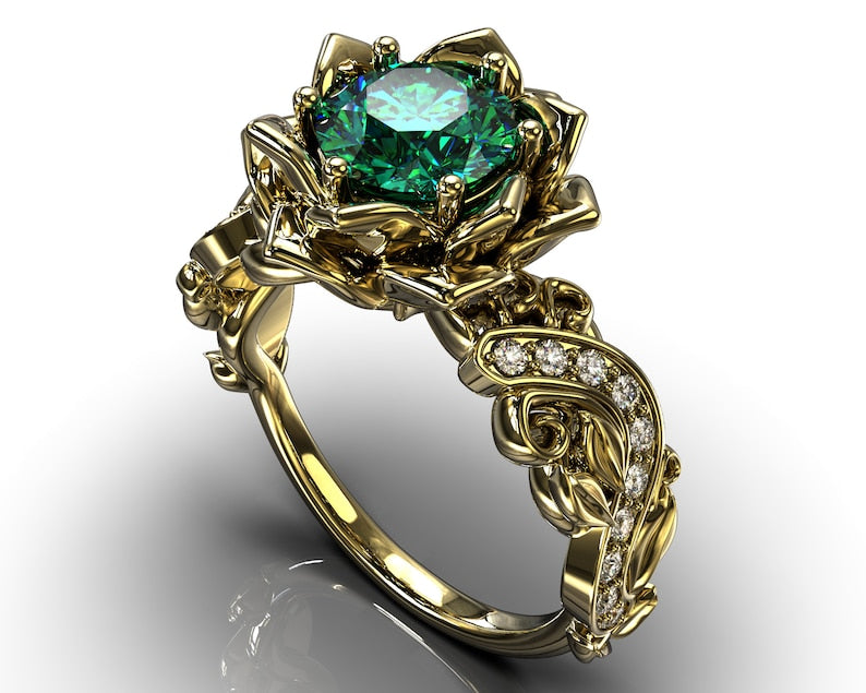 Twig Leaf Emerald Engagement Ring│Vidar Boutique