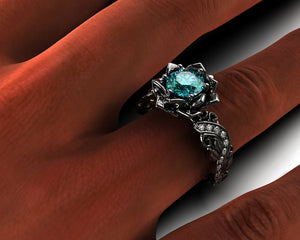 Montana Sapphire Black Lotus Flower Engagement Ring