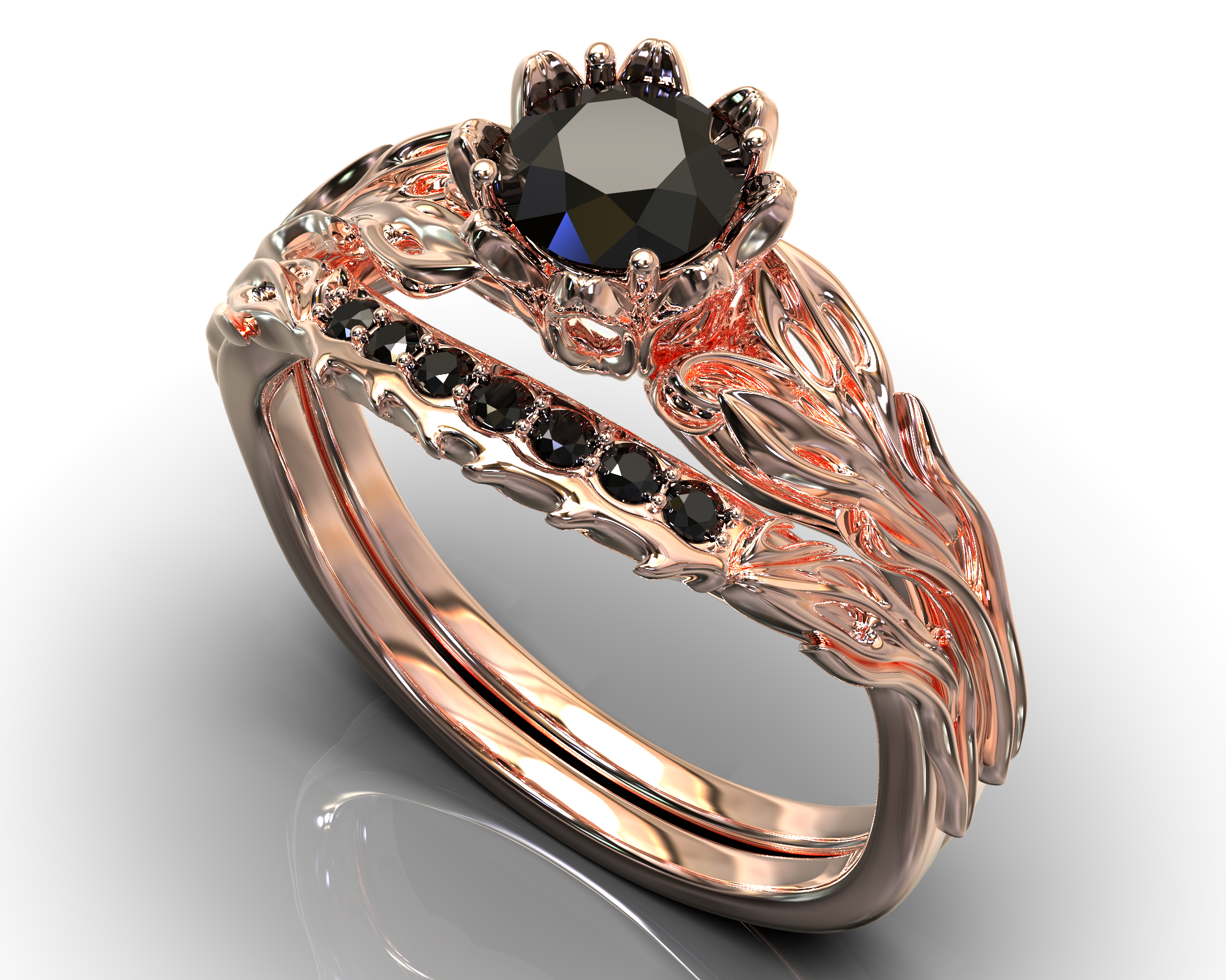Unique Black Diamond Rose Gold Wedding Ring Set Vidar Boutique 14K Rose Gold Unique Black Diamond Rose Gold Wedding Ring Set Vidar Boutique 14K Rose Gold