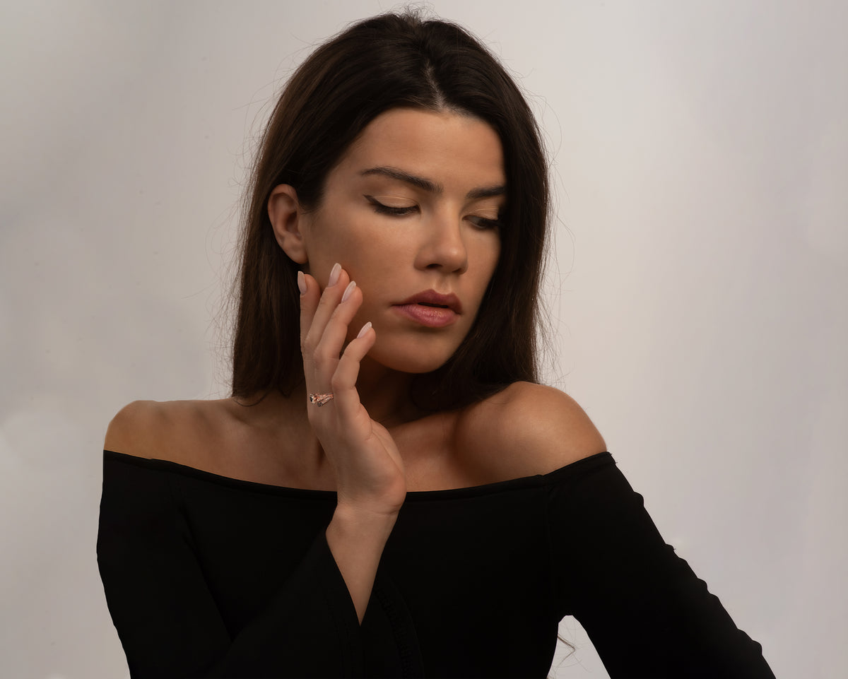 Unique Black Diamond Rose Gold Wedding Ring Set