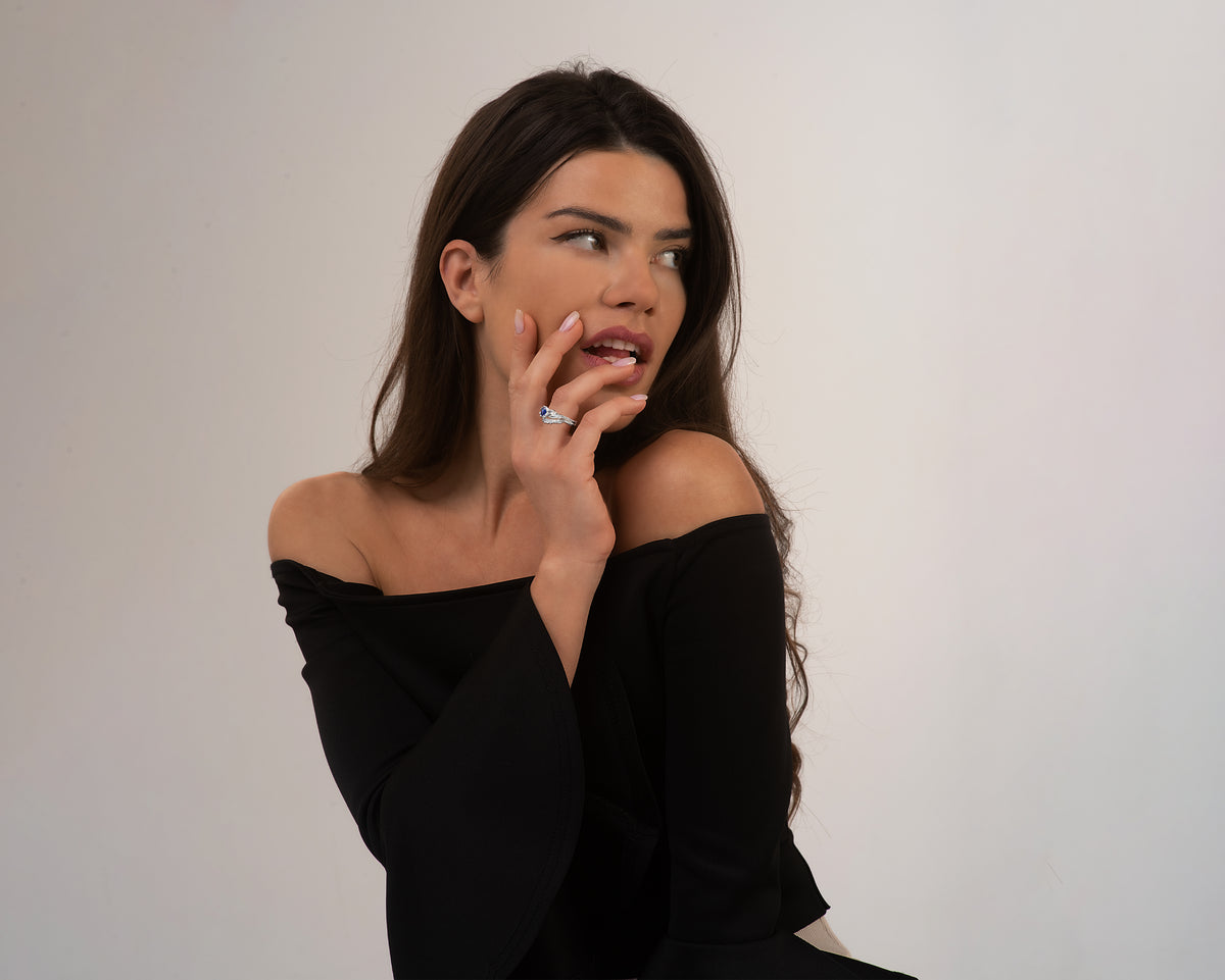 Flower Blue Sapphire Wedding Ring Set