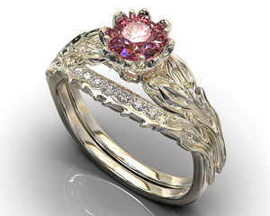 Unique Flower Pink Diamond Bridal Ring Set