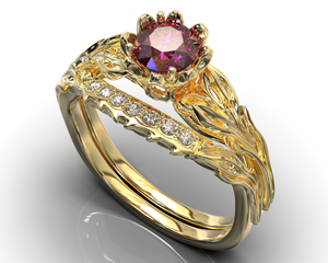 Unique Morganite Flower Wedding Ring Set