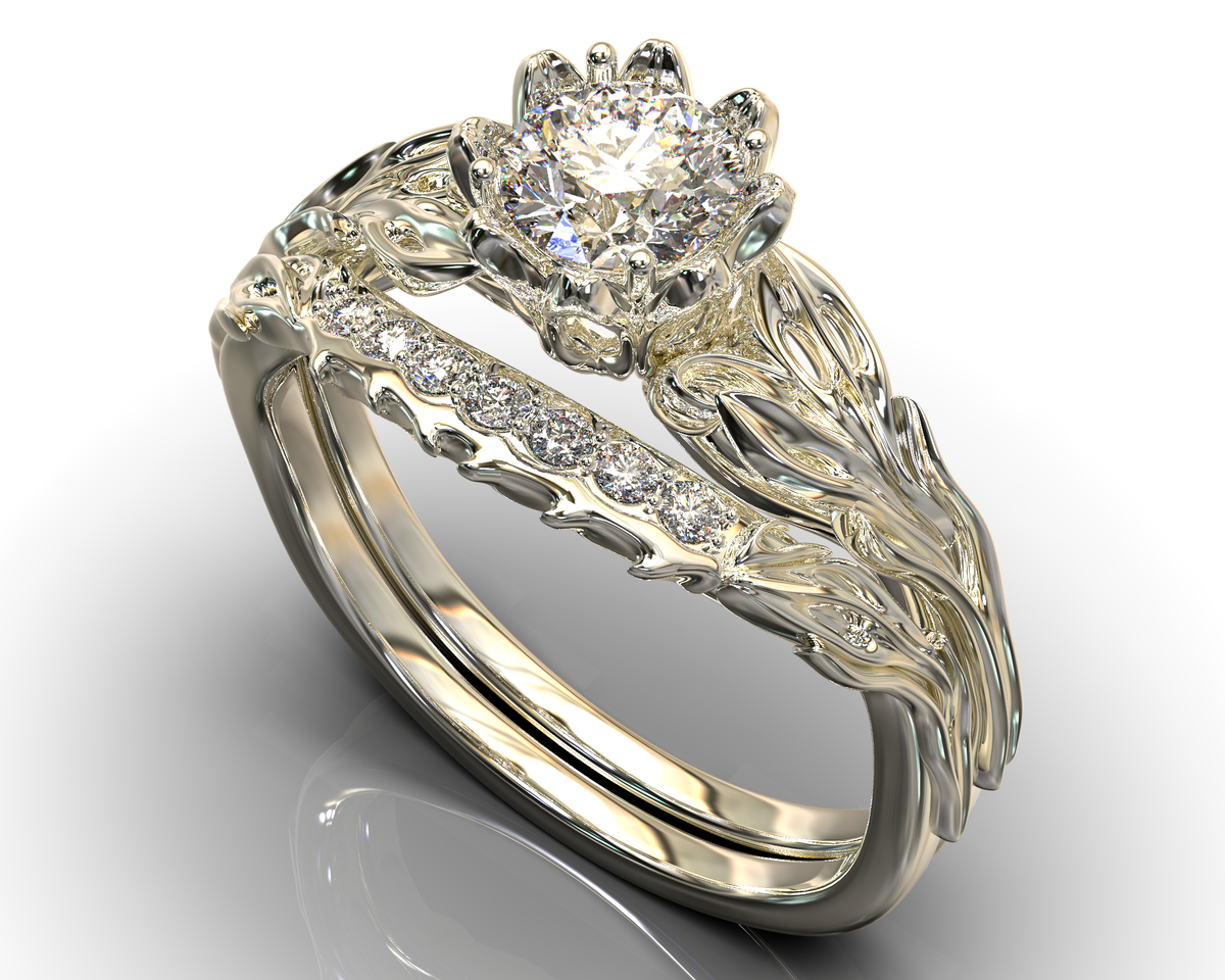 Exclusive Flower Moissanite Wedding Ring Set