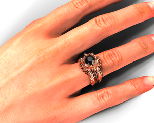 Black Diamond Floral Wedding Ring Set