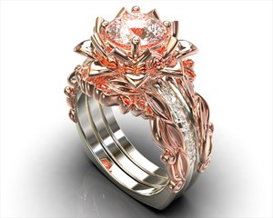 Unique Flower Diamond Wedding Ring Set
