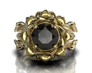 Black Diamond Flower Wedding Ring Set