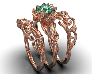 Aquamarine Flower Wedding Ring Set