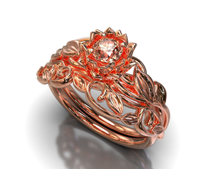 Unique Morganite Flower Bridal Ring Set