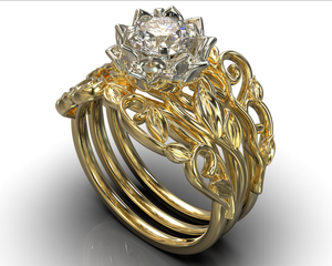 Premium Moissanite Flower Wedding Ring Set