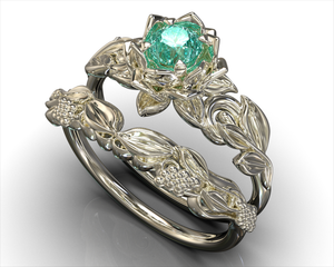 Aquamarine Floral Bridal Ring Set