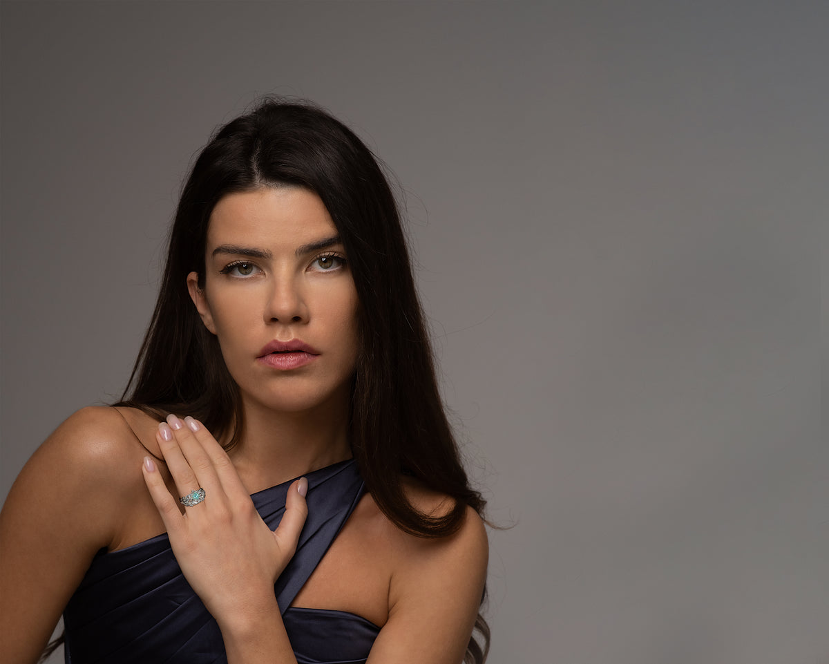 Aquamarine Floral Bridal Ring Set