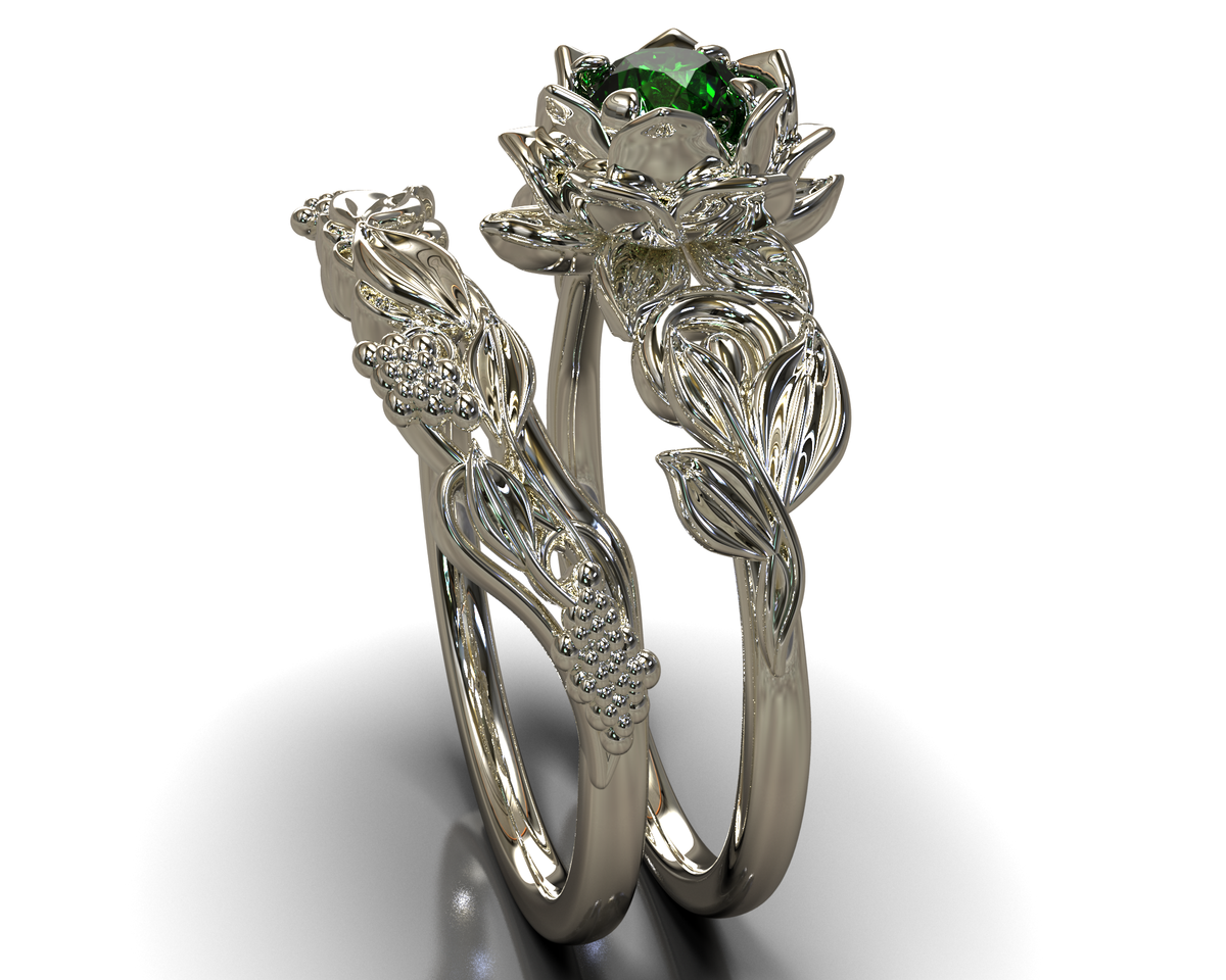 Emerald Flower Bridal Ring Set