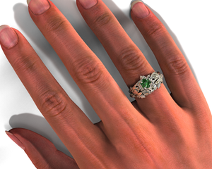 Emerald Flower Bridal Ring Set