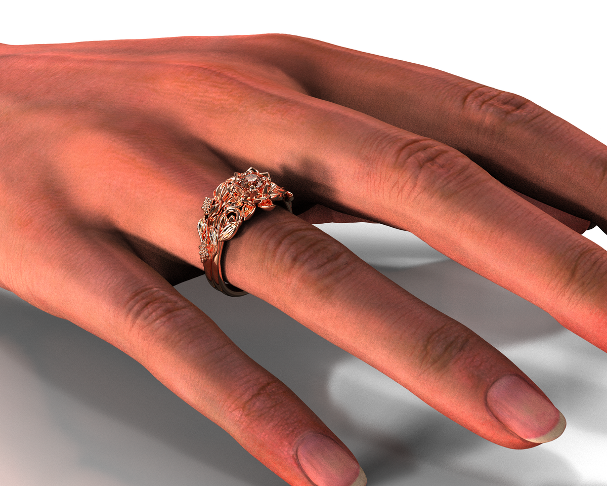 Unique Flower Morganite Rose Gold Bridal Set 