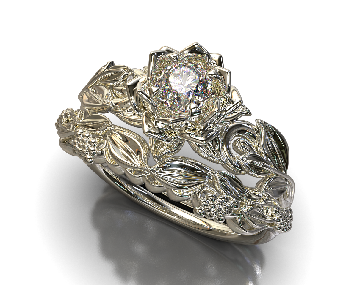 Floral Wedding Ring Set