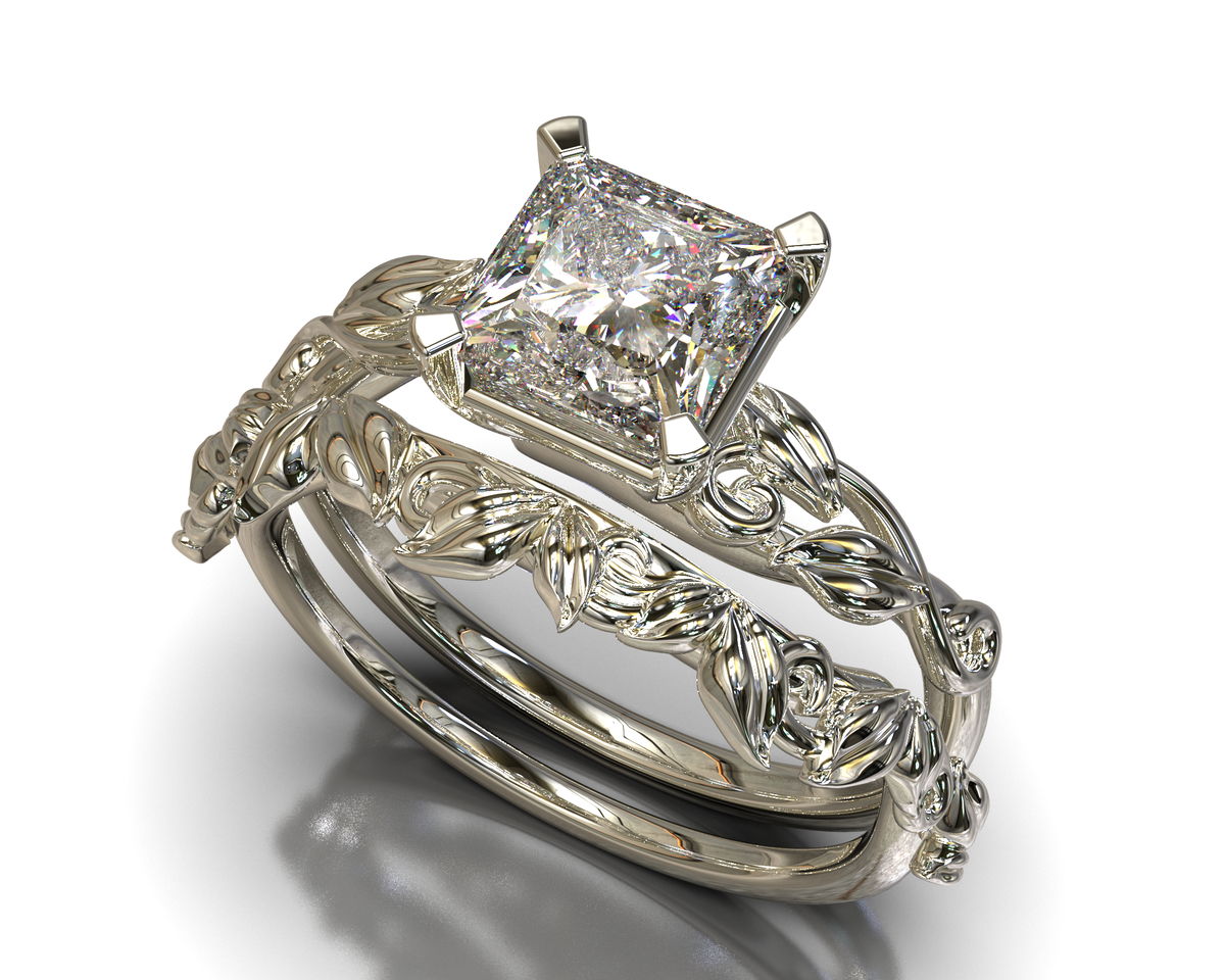Unique Floral Diamond Wedding Ring Set