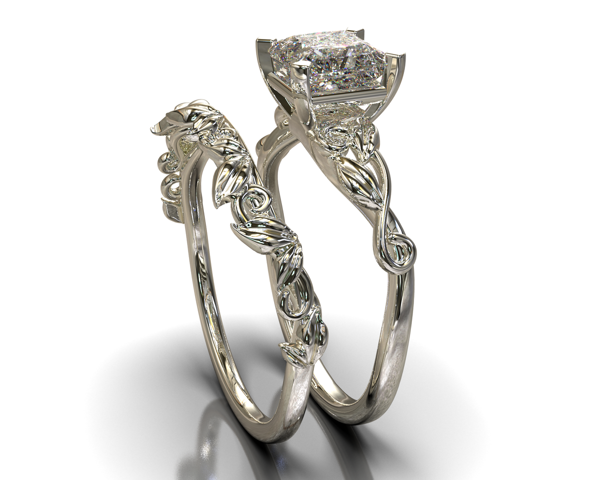 Unique Floral Diamond Wedding Ring Set