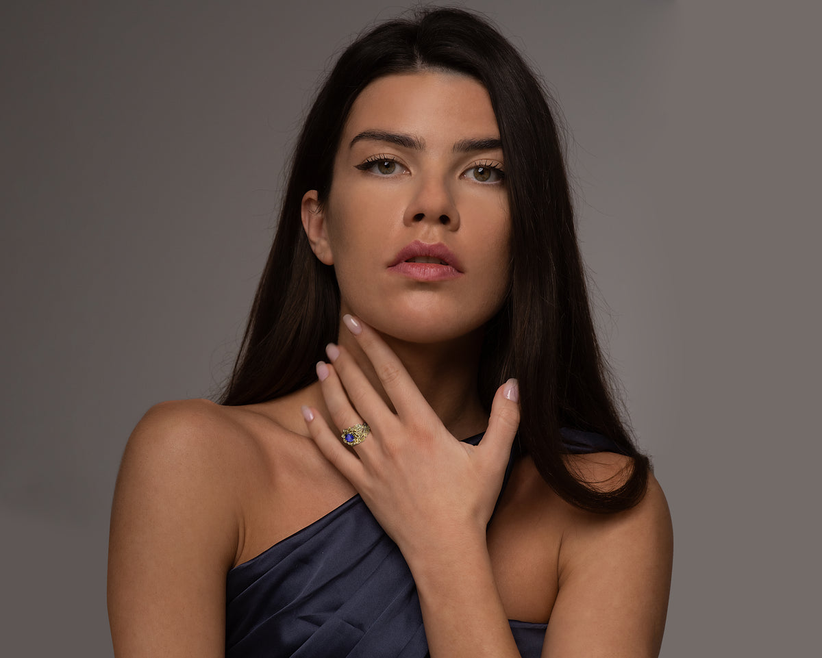 Flower Tanzanite Wedding Ring Set