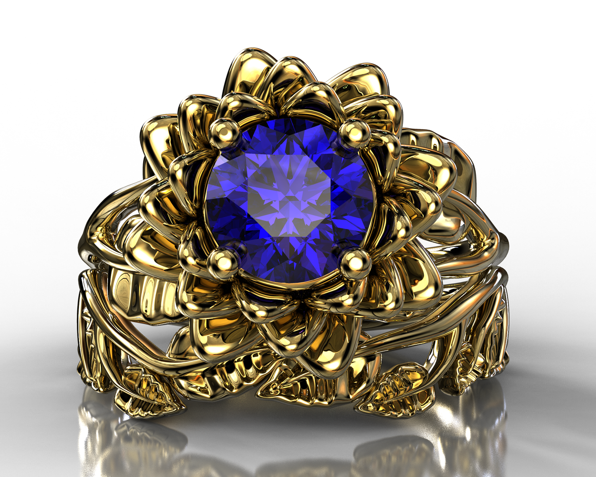 Flower Tanzanite Wedding Ring Set