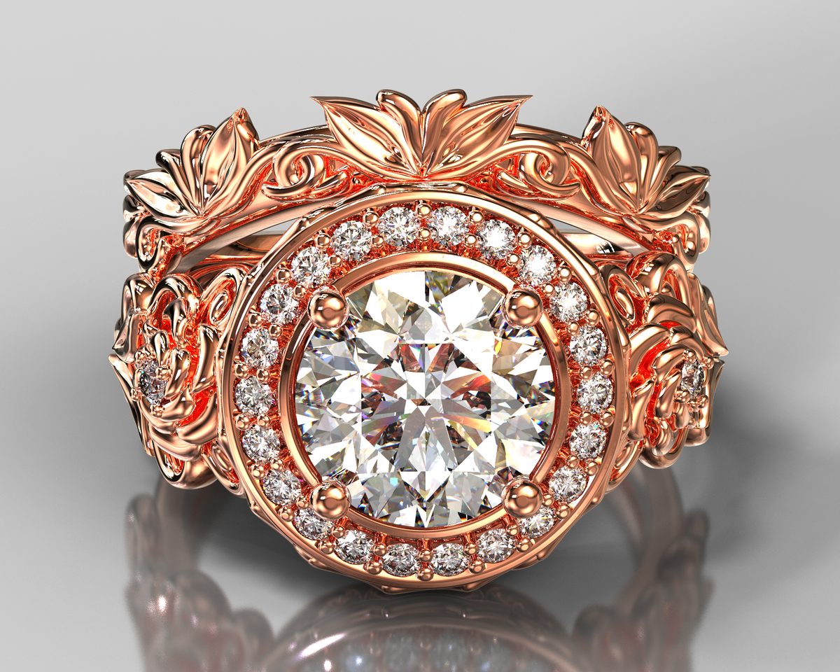 Unique Flower Diamond Bridal Ring Set